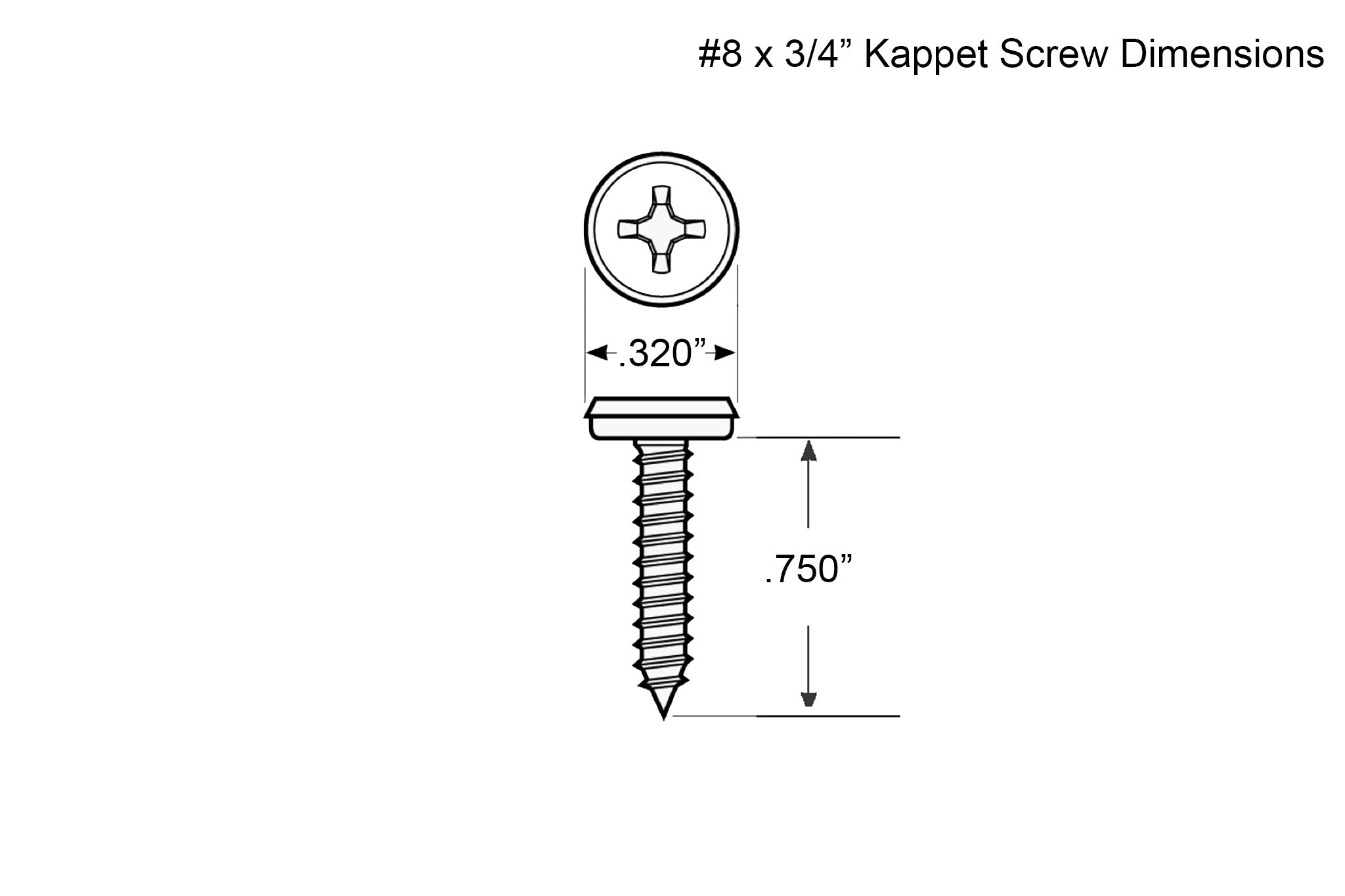 3/8 Size #8 x 3/4" Length Screws Kappet Screw Cover - Technical Drawing