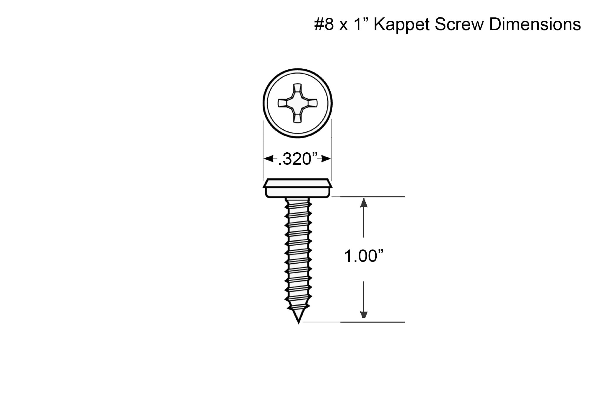 3/8 Size #8 x 1” Length Screws Kappet Screw Cover - Technical Drawing