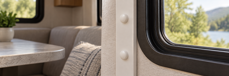 Hinge Snap-Caps screw covers finishing cabinet hardware in an RV interior